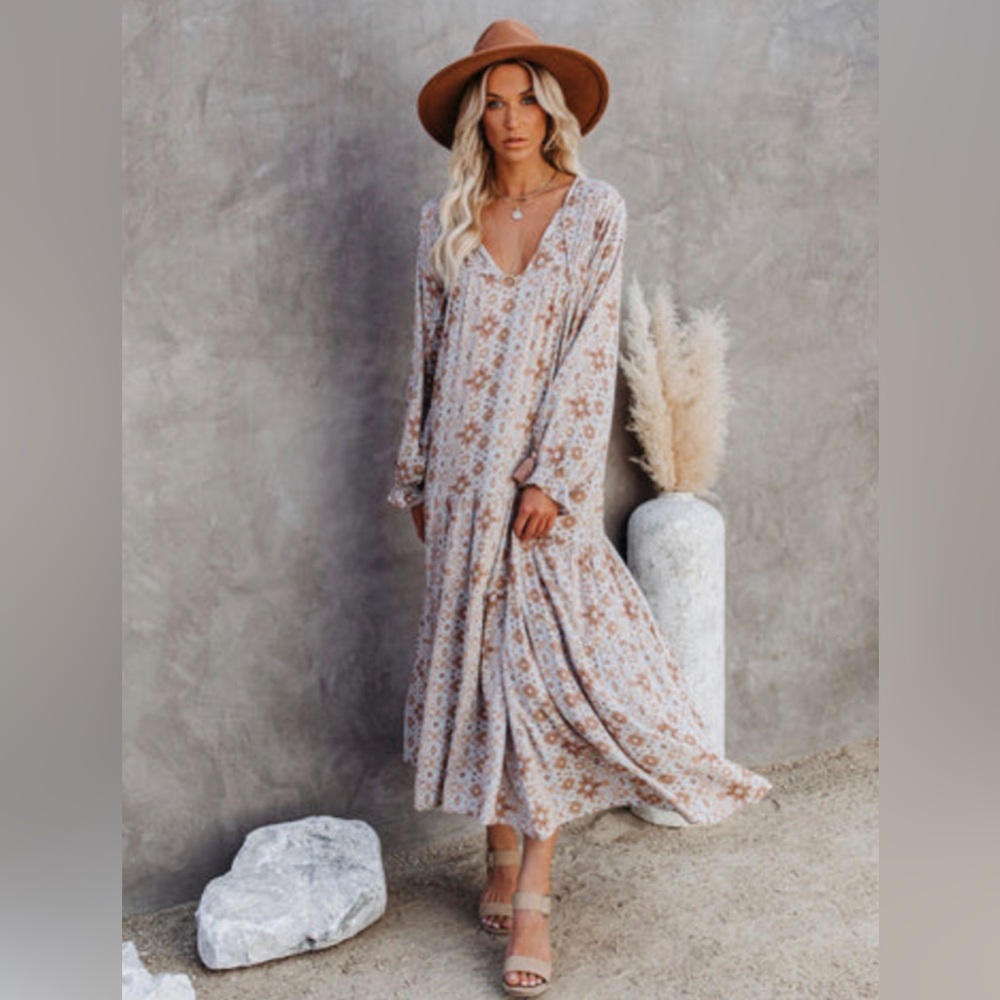 Vici Firenze Printed Boho Maxi Dress - Baby Blue - Medium